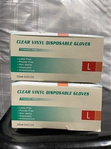 lot 33 image: 2 boxes Clear Vinyl Disposable Gloves - 100 per box - Large