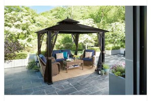 lot 44 image: New 10 ft. x 10 ft. Holden Outdoor Patio Black Hard Top Galvanized Steel Gazebo