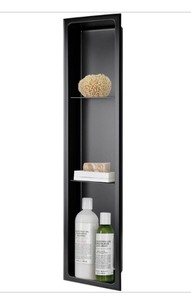 lot 51 image: AKDY 8 in. W x 36 in. H x 4 in. D Stainless Steel Triple Shelf Bathroom Shower Wall Niche in Matte Black