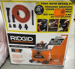 lot 54 image: New Ridgid 14 Gallon 6.0 Peak HP NXT WetDry Shop Vacuum with accessories