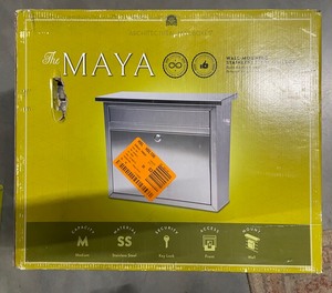 lot 55 image: New Architectural Maya Silver, Medium, Steel, Locking, Wall Mount Mailbox