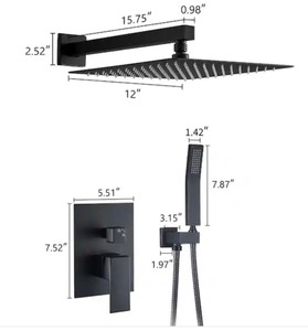 lot 80 image: Zalerock Single-Handle Rain 1-Spray Square 12 in. Shower System Shower Faucet Head with Handheld in Black