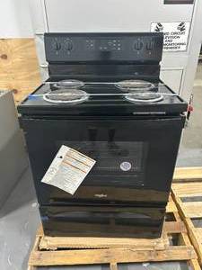 lot 81 image: WHIRPOOL 30 in. 4.8 cu. ft. 4-Burner Electric Range with Keep Warm Setting in Black with Storage Drawer