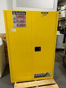 lot 54 image: JUSTRITE 894500 Sure-Grip EX Standard Safety Cabinet, 43w x 18d x 65h, Yellow, 45 Gallon