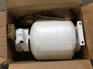 lot 28 image: Flame King 20 lbs. Horizontal Propane Tank Refillable Cylinder with OPD Valve and Gauge   Customer Returns See Pictures