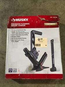lot 46 image: Husky Pneumatic 3-in-1 15.5-Gauge and 16-Gauge 2 in. Flooring Nailer and Stapler with Quick Jam Release  Customer Returns See Pictures