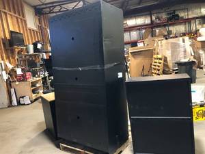 lot 18 image: Husky 4-Piece Pro Duty Welded Steel Garage Storage System in Black LINE-X Coating (92 in. W x 81 in. H x 24 in. D) Customer Returns See Pictures