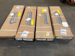 lot 38 image: Lot of Cap A Tread Shadow Hickory Stair Tread and Reversible Riser Kit 47 in. L x 12-18 in. W x 1-1116 in. T to Cover Stairs 1 in. Thick (8 Boxes) Customer Returns See Pictures