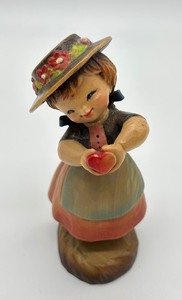 lot 24 image: Ferrandiz Anri Girl with Heart Carved Wooden Figurine