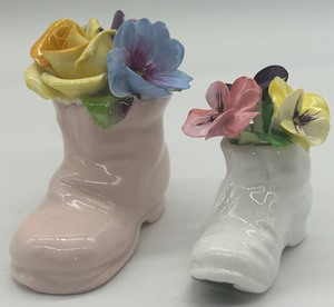 lot 383 image: Darling Pair of Miniature Radnor England Bone China Flower Boots