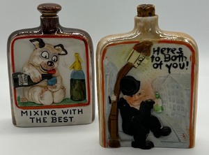 lot 73 image: Two Bisque Porcelain Vintage Schafer and Vater Vintage Flask Bottles