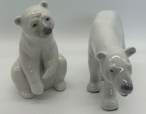 lot 242 image: Pair of Porcelain Polar Bear Figurines including Lladro Porcelain Polar Bear Figurine