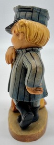 lot 356 image: Hand Carved Wooden Anri The Sweeper Boy with Dog Figurine