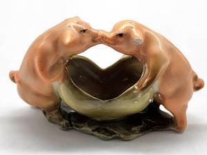 lot 420 image: Pair of Vintage German Porcelain Pig Fair Souvenirs