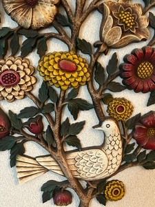 lot 297 image: Vintage Colorful Syroco Resin Dove and Flower Wall Hanging