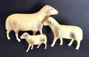 lot 46 image: Three Vintage Celluloid Ram Figurines