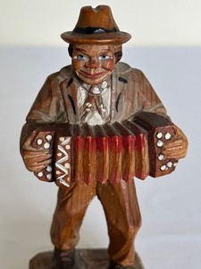 lot 337 image: Vintage German Bavarian Hand Carved Wooden Accordion Playing Figurine