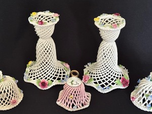 lot 407 image: Vintage Denton China Pair of Candle Holders and Coordinating Bells