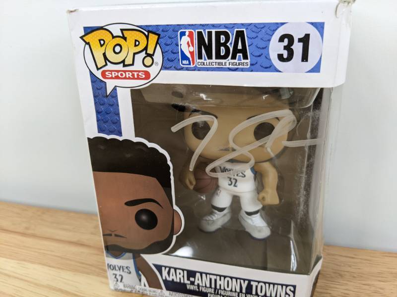 lot 32A image: Brand New Funko POP Minnesota Timberwolves Autographed by Karl-Anthony Towns NBA Basketball Vinyl Toy Figure I