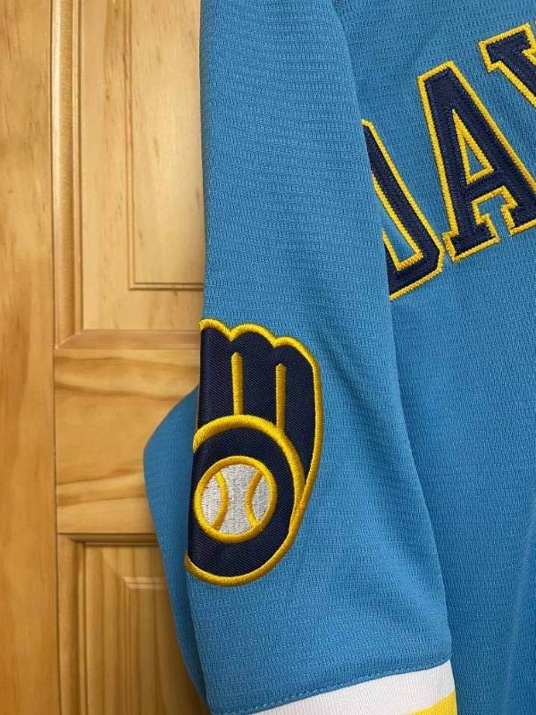 Brand New Custom 0 DAYS SOBER Milwaukee Brewers MLB Nike Baseball Brew Crew  Jersey Men's Size Large *I