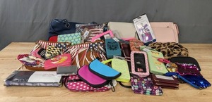 lot 128 image: NEW Assorted Trendy Handbags, Purses, Wallets, Messenger Bags, Phone Cases and More K