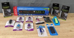 lot 112 image: NEW Auto Cell Phone Holder, Sunbeam Advanced 7 Outlet Power Strip, USB Car Chargers, & More K