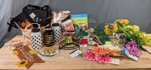 lot 130 image: NEW Assorted Holiday Decor, Faux Flowers, Gardening Gloves and More K