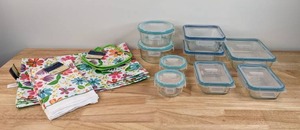 lot 142 image: SnapwarePyrex Food Storage Containers & Lids and New Colorful Kitchen Towels K