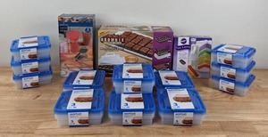 lot 155 image: NEW Perfect Brownie EZ Storage Pan Set, Crofton 5 pc. Canning Utensil Set and Sure Fresh Reusable Sandwich Containers & Lids K