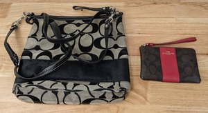 lot 49 image: Coach F13674 Signature Stripe Black Handbag and Coach Leather Wristlet K