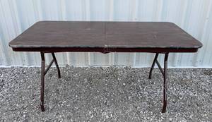 lot 81 image: Portable Folding Heavy Duty Metal and Wood Table N