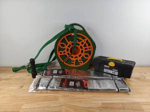lot 97 image: Roll a Hose, Car Sunshade, Small Toolbox, Small Flashlight   K