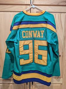 lot 55A image: Brand New Mighty Ducks Charlie Conway Hockey Movie Jersey Size 48 Medium I