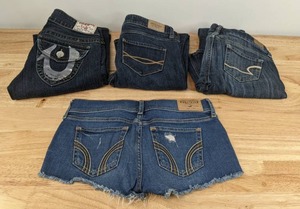 lot 114A image: Womens Hollister Size 00 Shorts, Live your Life Size 00 Jeans, Abercrombie & Fitch Size 0 Jeans and True Religion Size 26 Jeans O