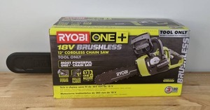lot 20A image: Brand New Ryobi ONE 18V Brushless 12 in. Battery Chainsaw N