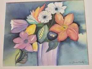 lot 88 image: Jane Katy Watercolor Still Life Vase