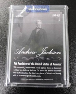 lot 7 image: 2020 Sportscard.com A Word From The President Hand Signed Word Andrew Jackson #AWF-AJ7