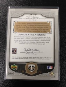 lot 22 image: 2006 SP Legendary Cuts Legendary Materials Bat Relic Tony Oliva #LM-TO 020199  Only 199 Exist