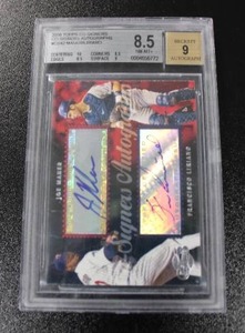 lot 170 image: 2006 Topps Co Signers Joe Mauer  Francisco Liriano Dual Autograph #CS42 BGS 8.5