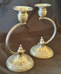 Pair of Vintage Sterling Candle Holders with Prism Accents