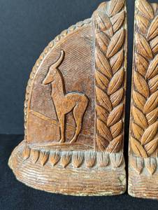 Vintage Carved Resin Antelope Bookends