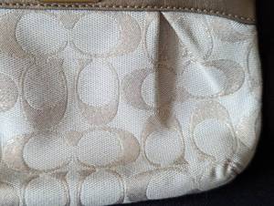 Coach Cream and Gold Canvas and Leather Wristlet