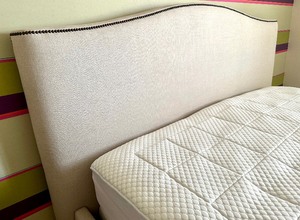 Beautiful Neutral Upholstered King Bed Head Board and Frame