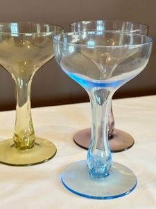 Four Vintage Hollow Stem Art Deco Champagne Glasses