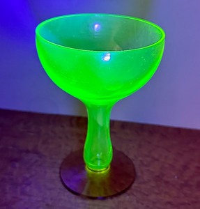 Vintage Uranium Glass Art Deco Hollow Stem Champagne Glass