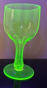 Vintage Uranium Glass Art Deco Hollow Stem Champagne Glass