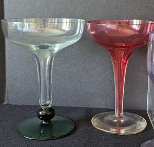 Vintage Colored Hollow Stem Champagne Glasses