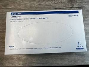 AMSure Powder Free, Nitrile, Exam Gloves, Medical Grade, Blue, L, 1 Case of 1000