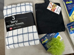 lot 201 image: New Kitchen Towels, Washcloths, Aprons, Sponges, Etc.