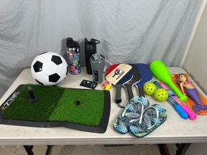 lot 62 image: New and Used Toys, Golf Trainer, Soccer Ball, Stainless Water Bottles, Etc